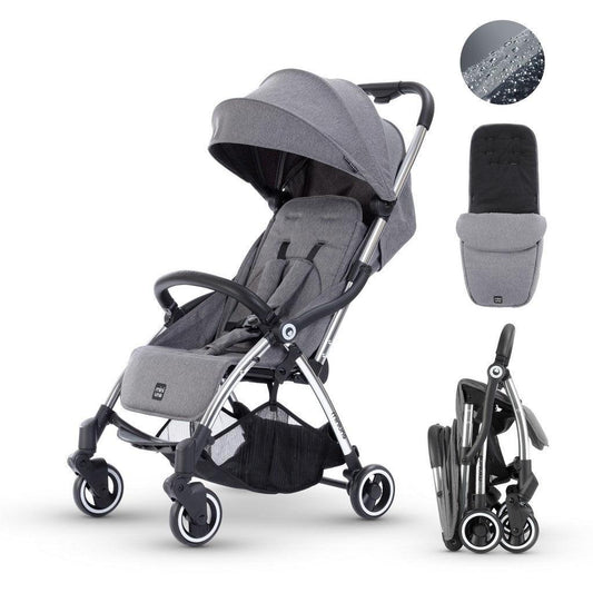 Miniuno TouchFold Stroller - Grey Herringbone - Bambini & Bo