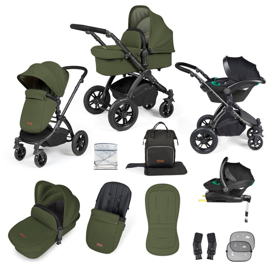Ickle Bubba Stomp Luxe All-in-One Travel System with Isofix Base - Black/Woodland/Black - Bambini & Bo