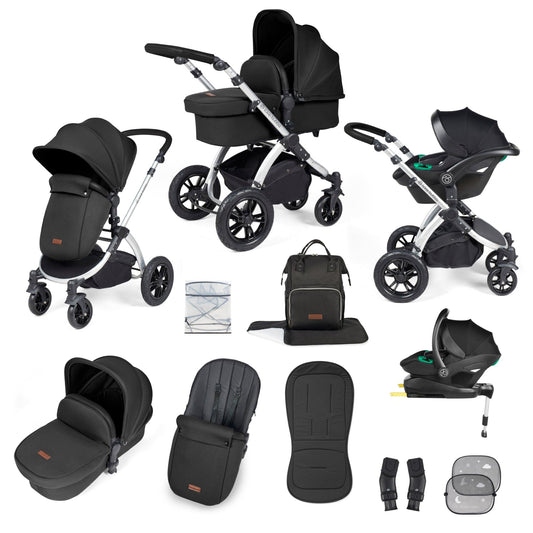 Ickle Bubba Stomp Luxe All-in-One Travel System with Isofix Base - Silver/Midnight/Black - Bambini & Bo