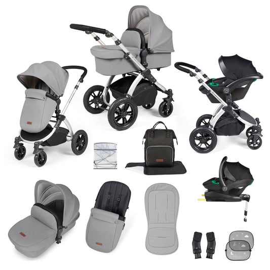 Ickle Bubba Stomp Luxe All-in-One Travel System with Isofix Base - Silver/Pearl-Grey/Black - Bambini & Bo